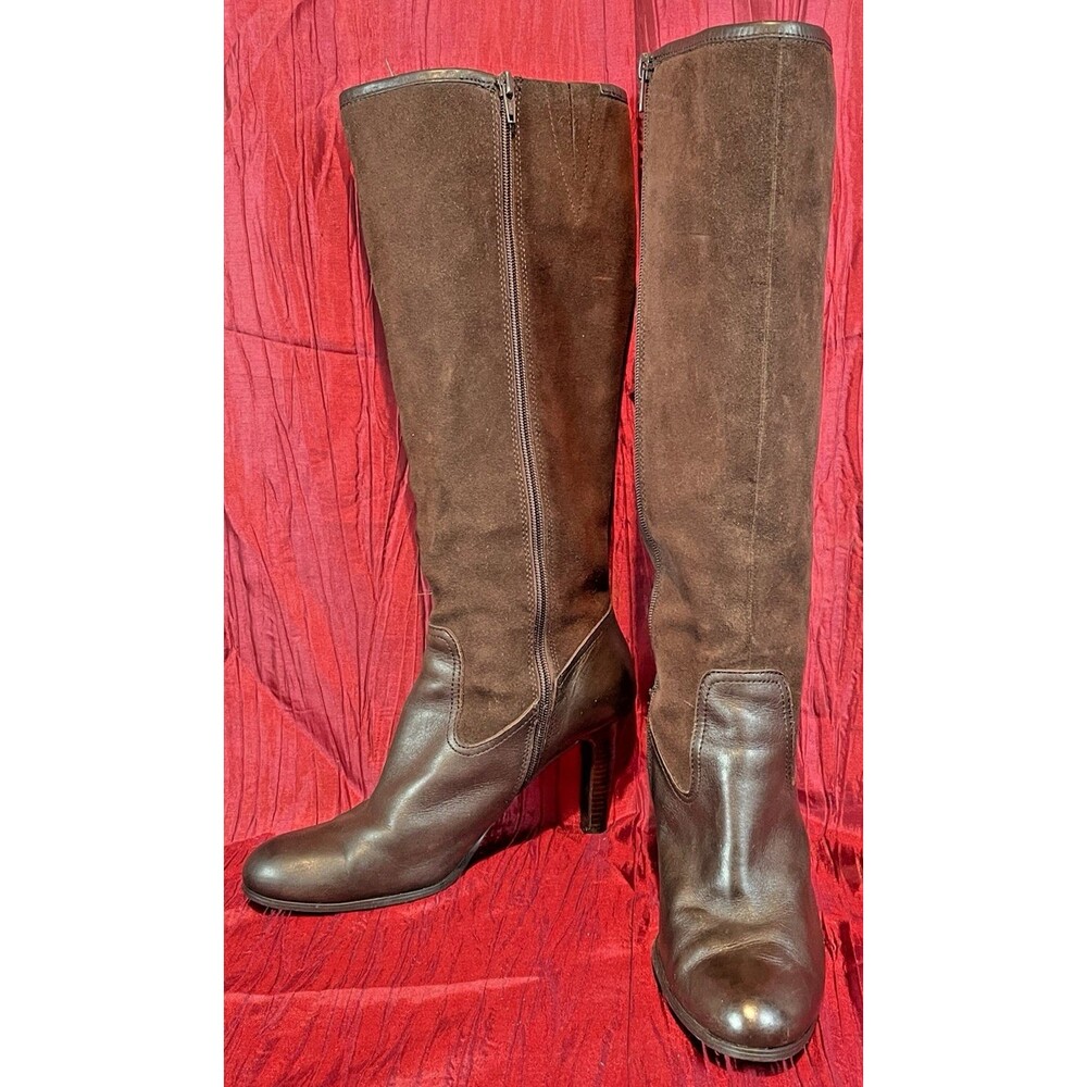 Womens Lauren Ralph Lauren "Bryce" Brown Leather Heels Suede Uppers Boots sz 9M
